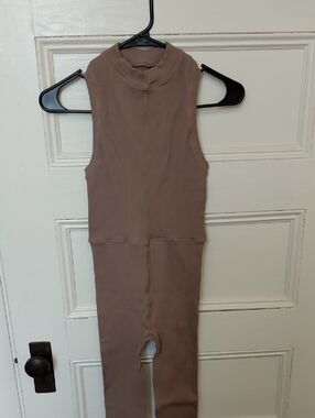 FP Movement - Sleeveless Ribbed Jumpsuit in Taupe